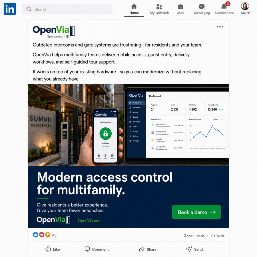 LinkedIn sponsored post Sally generated for OpenVia